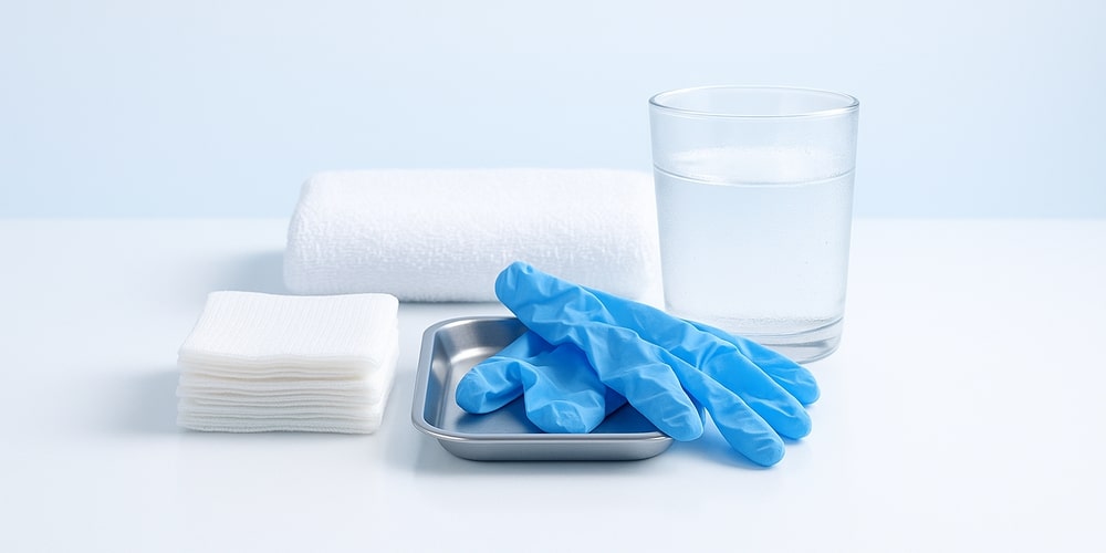 Diş çekimi sonrası bakım için steril gazlı bez ve hijyenik ekipman