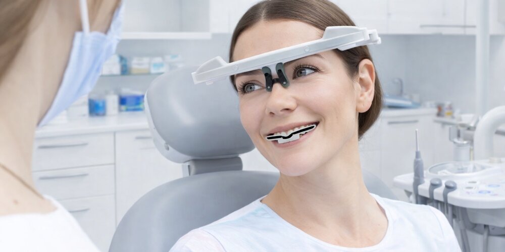 zebris çene analizi sistemi kullanılan bir hasta doktora bakıyor